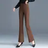 Calça Social Feminina de Cintura Alta Emagrecedora de Perna Reta com Efeito Drapeado, Calça Boca de Sino Preta - Nova Coleção Primavera/Outono 2026