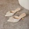 Medias Cómodas de Estilo Francés con Pedrería para Tacones Altos de Mujer, Nuevas Zapatillas de Encaje de Verano Pure Desire de Punta Cerrada 6066-A12