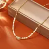 Colar de Pérola Oval Ervilha Tendência Tiktok Simples Moda Alto Padrão Versátil Corrente para Clavícula Banhada a Ouro Cobre