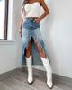 2025 Amazon Nova Saia Jeans Feminina de Primavera Cintura Alta Irregular Ferrugem Desgastada Lavada Saia Feminina