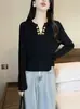 Coleção de outono para mulheres plus size: suéter folgado com design estiloso, efeito emagrecedor e blusa de manga comprida estilo coreano