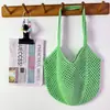 Bolso Tejido Chic Casual Gran Capacidad Hilo de Algodón Calado Bolso de Paja Estilo Perezoso Bolso de Hombro Único Bolso de Playa Vacaciones para Mujer
