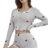 Pantalones Cortos de Pijama de Punto Cepillado con Estampado de Corazón y Volantes, Traje de Ropa para el Hogar para Mujer, Venta Caliente Transfronteriza Europea y Americana Temu