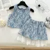 Conjunto de Verano para Niñas: Chaleco sin Mangas de Mezclilla con Encaje + Conjunto de Falda de Mezclilla Falda Corta para Niñas Conjunto de Dos Piezas