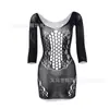 Al por mayor de Comercio Exterior Europeo y Americano Vestido Sexy de Malla con Tirantes, Falda Bodycon Ajustada Calada, Tallas Grandes W317