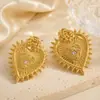 Brincos de aço inoxidável transfronteiriços, apresentando um design retrô único com um motivo de olho grego em forma de coração cravejado de diamantes, banhados a ouro 18K, à prova d'água e com cores duradouras