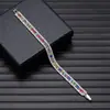 Pulsera de Moda Europea y Americana Transfronteriza de Nuevo Estilo con Tres Filas de Cuadrados Incrustados de Pedrería para Mujer, Pulsera Elástica de una Sola Fila Llena de Pedrería al por Mayor