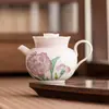 Tetera Pequeña Tallada Clavel Granada Pintada a Mano de Fábrica Cerámica China Set de Té Kung Fu Tetera Individual para una Persona