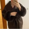 Amazon 2025 Novo Outono e Inverno Aliexpress Casaco de Lã Elegante Casual da Moda Solto com Lapela Cor Pura