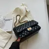 Bolsa Pequena Bordada com Diamantes Outono e Inverno 2022 Nova Bolsa Feminina Popular Explosiva Bolsa Transversal de Corrente Bolsa Quadrada Pequena de Ombro