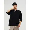 Camiseta de outono gola V ombro normal lapela xadrez pied-de-poule polo de manga comprida masculina folgada estilo americano camada interna camisa base moletom