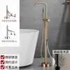 Grifo de Bañera de Pie Transfronterizo Acabado Oro Cepillado, Grifo de Borde de Bañera Completamente de Cobre, Grifo de Ducha de Agua Fría y Caliente para Baño de Pie