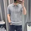 Camisa Polo de Punto de Alta Gama para Hombre Verano Seda de Hielo Rayada Lujo Ligero Camiseta Casual de Negocios de Alta Gama Top de Manga Corta