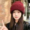 Gorro de Hilo Grueso Mezcla de Lana para Mujer Otoño Invierno Nuevo Letra Circunferencia de Cabeza Grande Tejido Cálido Protección para las Orejas Gorro para el Frío