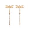 ZA Simples All-match Holiday Style Super Fairy Metal Texture Dragonfly Brincos Retro Light Luxury Style Long Insect Brincos para Mulheres