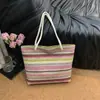 Bolsa de Palha Listrada de Verão para Mulheres 2026 Nova Tendência Moda Grande Capacidade Bolsa de Ombro para o Dia a Dia Bolsa Tote Color-Blocking