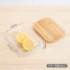 Lonchera de vidrio con rayas verticales y tapa de bambú, recipiente rectangular sellado para almacenamiento de alimentos, apto para microondas, caja para conservación de alimentos