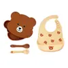 Prato de Jantar de Silicone Mais Vendido da Amazon Tigela para Comida de Bebê Prato de Jantar com Compartimento de Urso Conjunto de Pratos de Jantar de Silicone de Grau Alimentício