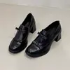 Zapatos de cuero estilo británico, novedad otoño 2026 estilo francés patchwork tacón grueso punta fina zapatos de vestir elegantes, mocasines de tacón medio elegantes