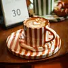 Taza de Agua, Taza de Café Estilo Coreano de Verano, Taza y Platillo de Café Rayado, Juego de Tazas de Cerámica con Tinta Salpicada, Exquisita Taza de Té de la Tarde
