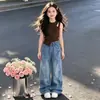 Conjunto de Verão para Meninas 2026 Nova Moda Infantil Colete Roupas de Verão Estilo Coreano Conjunto Jeans para Meninas Toque de Alta Qualidade