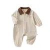 Mameluco de pana a bloques de color para primavera y otoño con cuello camisero para casa y uso al aire libre, elegante y versátil, para niños y niñas, Ropa para niños Anyang