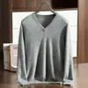 Suéter Básico de Cachemir para Hombre con Cuello en V Otoño/Invierno Manga Larga Pulóver Color Sólido Elegante Casual Tejido de Lana Suéter Capa Base