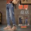 Jeans Vintage Lavado Outono e Inverno Novo Masculino Outono e Inverno Calças Retas Largas Estilo Americano Calças Espessas Quentes Forradas com Lã