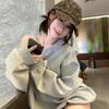 Moletom Americano de Um Ombro Só para Mulheres, Novo Estilo Outono 2026, Blusa Oversized Relaxada de Manga Longa com Ombro Inclinado