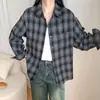 Camisa de Cuadros Estilo Retro Nuevo de Primavera y Otoño Casual de Manga Larga Versátil Chaqueta para Mujer Holgada Top Diario para el Trabajo