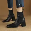 Botines Chelsea de moda estilo coreano con tacón grueso para mujer, nueva colección 2026, botas elásticas retro de tacón alto con punta cuadrada para primavera y otoño