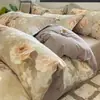 Juego de ropa de cama de cuatro piezas de algodón cepillado, algodón puro, engrosado para otoño e invierno, apto para todas las estaciones, incluye sábana plana, sábana ajustable y funda de edredón