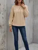 Ropa Femenina Transfronteriza Europea y Americana Otoño 2026: Camisa de Manga Larga Sólida Simple con Cuello Redondo de Waffle y Mangas de Farol Patchwork