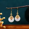 Pendientes de Plata 925 con Cierre de Mariposa, Nuevos Pendientes Estilo Chino Imitación Jade Hetian Hebilla de Paz, Clavos para Orejas Estilo Palacio, Ganchos para Orejas para Mujer Cheongsam Hanfu
