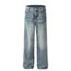 G6426 Retro Americano Unisex Moderno Azul Lavado Diseño de Rayos Jeans Rectos de Alta Gama para Hombre