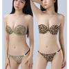 Conjunto de Ropa Interior Transfronterizo sin Tirantes Antideslizante Estampado de Leopardo para Mujeres con Senos Pequeños Sujetador Push-Up Anticaída Sexy para Mujeres