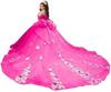 Vestido de Noiva de Renda Off-shoulder com Cauda Vestido de Festa de Aniversário Cerimônia Adulto Vestido de Princesa Vestido Floral Tridimensional