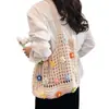 Bolso de Hombro Tejido Hueco de Verano para Mujer 2025 Nuevo Estilo Bolso de Punto con Flor de Hilo Gran Capacidad Bolso Tote