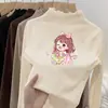 Camiseta de Manga Larga de Cuello Alto para Niña Estilosa Ropa de Otoño/Invierno Infantil De Rong Capa Base Cálida Top Versátil con Volantes