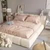 Cama Minimalista Moderna para Habitación de Niñas, Cama Baja Puff Crema, Cama de Piso, Cama de Piso, Cama Estilo Princesa Celebridad de Internet