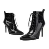 Botas femininas tamanho 35-41 com saltos finos, tamanho grande, botas Martin femininas de bico fino com salto ultralongo para outono e inverno, sola de borracha macia, zíper lateral
