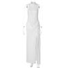 Vestido de Verão Europeu e Americano Transfronteiriço Nova Moda Elegante Sem Mangas Slim Fit Gola Alta Patchwork Longo com Fenda para Mulheres