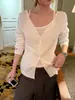 KITTIN Outono Estilo Coreano Suave Camada Dupla Falsa Design de Duas Peças Gola V Manga Longa Suéter de Tricô para Mulheres K1080