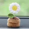 Planta em Vaso Mini Tricotada à Mão DIY Girassol de Lã Crochê Decoração para Console Central de Carro Enfeites