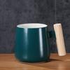 Taza de cerámica nórdica simple 1314 con mango de madera y tapa, cuchara, taza de agua para oficina, taza de café, regalo de actividad, impresión