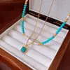 Collar de Perla de Agua Dulce Turquesa Chapado en Oro Real de 18 Quilates Cadena para Clavícula de Lujo Accesible Joyería Retro al por Mayor para Mujeres