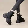 Botas Martin de Suela Gruesa para Aumentar Altura para Mujer 2026 Otoño/Invierno Zapatos de Piel Estilo Británico Botines con Peluche Tacón Grueso Botines Cortos