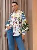 Europa y Estados Unidos transfronterizo nueva estación independiente AliExpress moda personalidad estampado graffiti solapa manga linterna cárdigan camisa