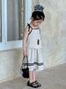 Traje de baño de tirantes con letra para niña 2025 Verano Nuevo Clásico Infantil Contraste Blanco y Negro Rayas Conjunto de Dos Piezas de Tirantes