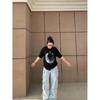 Adolescente Manga Curta Estampada Manga Curta Camiseta Top Roupas Novo Algodão Manga Curta Camiseta Feminina Comprimento Médio Rejuvenescedora